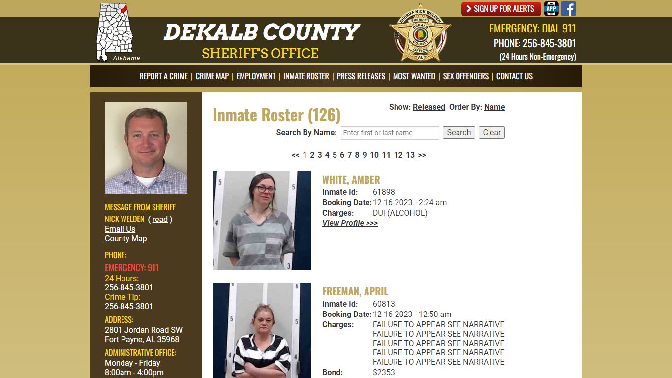 Inmate Roster (148) - DeKalb County Sheriff's Office - Fort Payne, Alabama